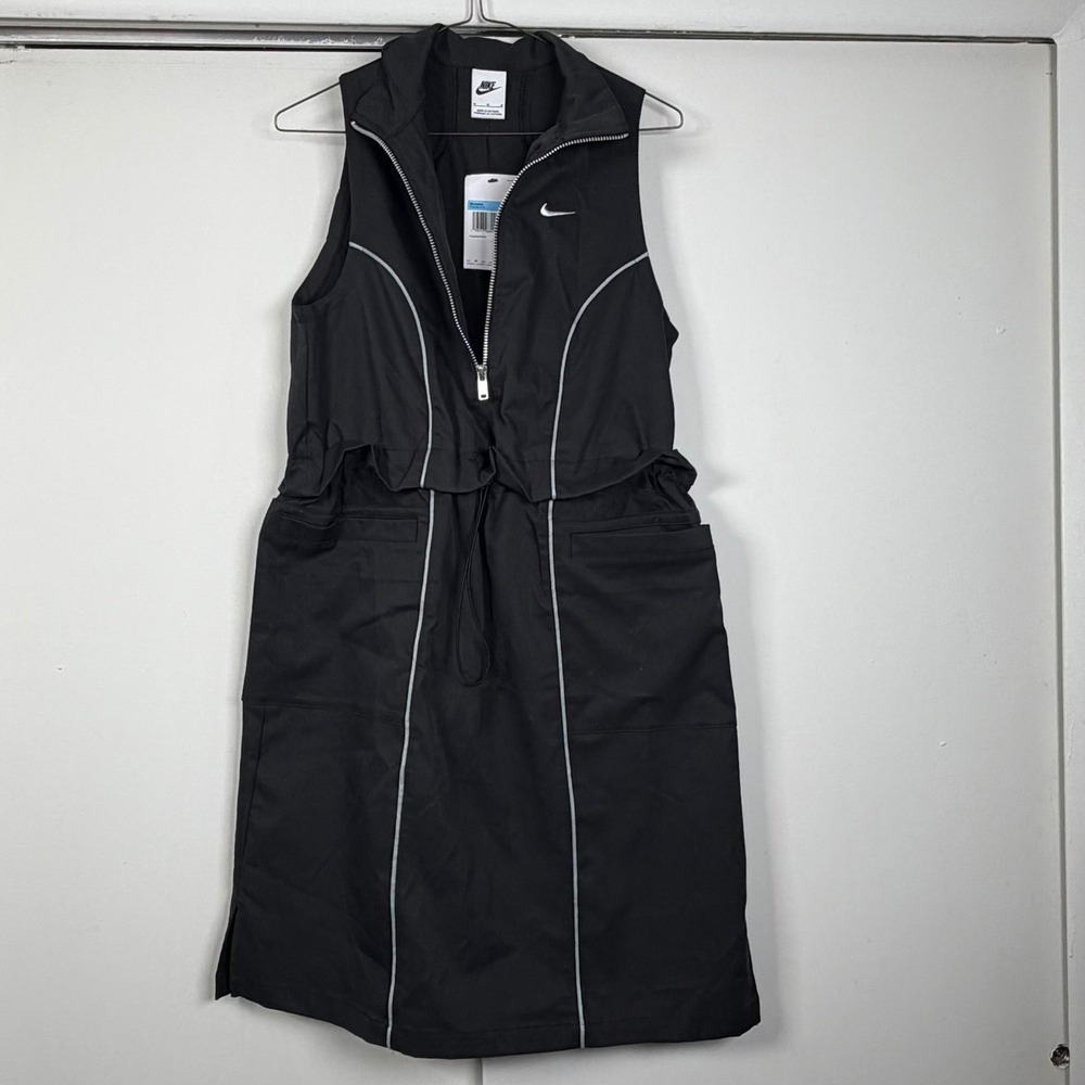 Nike Womens Sportswear Woven Half Zip Dress Black Reflective FN2286-010 Size M